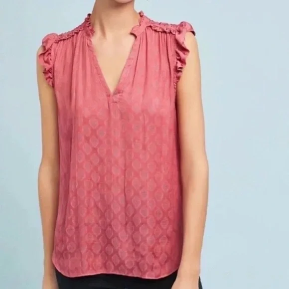 ANTHROPOLOGIE Maeve Textured Blouse with Ruffle Trim | Sz M - Picture 10 of 11